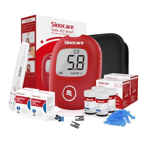 sinocare Diabetes Testing Kit/Blood Glucose Monitor Safe AQ Smart/Blood Glucose Sugar Test Kit with Test Strips x 100 & Lancing Devices x 100 for UK Diabetics -in mmol/L