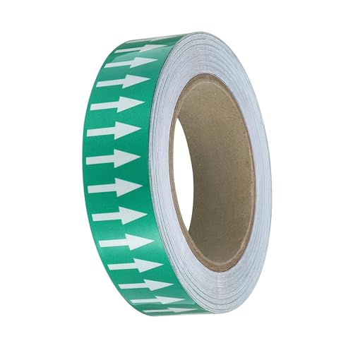 Image of Pipe Flow Arrow Tape Pipeline Arrow Stickers 1.2 Inch x 66 Ft (3cm x 20M) Pipe Identification Marking Arrow Labels with Reflective Strips for Pipe Flow Markers, Green /White