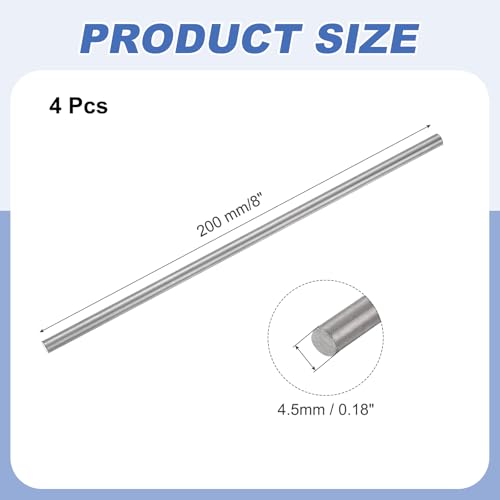 QUARKZMAN 4 Stk Titanium Rundstange 0.18 Durchmesser (4.5mm) 8 Länge GR5 Metall Massiv TC4 Titanium Rundstange Stangenmaterial Für Modellflugzeug Autos Schiff DIY Basteln