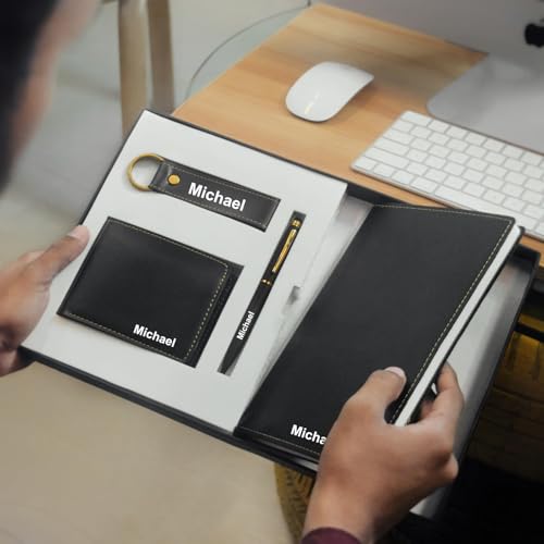 Image of Personalised 4 in 1 Corporate Gift Set which includes Diary,Keychain,Metal Pen & Wallet.Personlised Gift Set For employee of the month,Personalised Corporate Gift for Clients