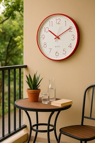 Image of Xtore Modern Round Wall Clock with Luxurious Finish (Pack of 1, RED)