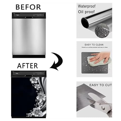 Image of BVBOX Dishwasher Magnet Cover 23 inchx26 inch, Reusable Magnetic Refrigerator Covers, Decorative Magnets Cover Fridge Door Skin Panel Stickers for Home Kitchen Appliance (Floral Relief, 23 inchx26 inch)