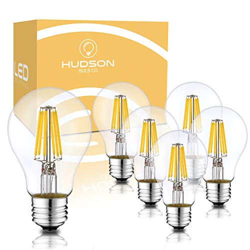 LED A19 Light Bulbs: 6 Watt - 2700K Warm Lightbulbs - 60W Equivalent - Classic Clear Glass Dimmable LED Light Bulbs - E26 LED Bulb Base - Vintage Light Bulb Set - 6 Pack