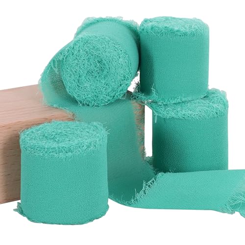 TONIFUL 4 Rolls Teal Green Chiffon Ribbon 1 1/2 inch× 5.5 Yards Ribbon Fabric Silk Ribbon for Gift Wrapping Wedding Party Decoration Flower Bouquet Wrapping Bows Making DIY Crafts
