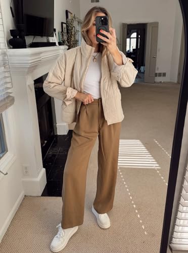 Omoone Women's Quilted Puffer Jacket Zip Up Oversized Lightweight Padded Down Coat Outerwear4