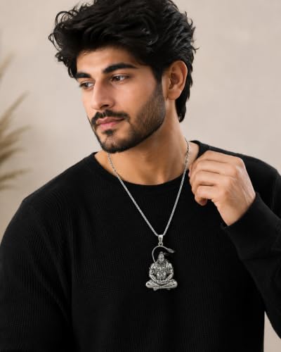 Image of Hanuman Locket for Men & Women | Spiritual Religious Pendant with Chain | Bajrangbali Hanuman Ji Kavach for Protection, Strength, Positive Energy & Devotional Wear Unisex
