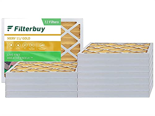 Filterbuy 16x20x2 Air Filter MERV 11, Pleated HVAC AC Furnace Filters (12-Pack, Gold)