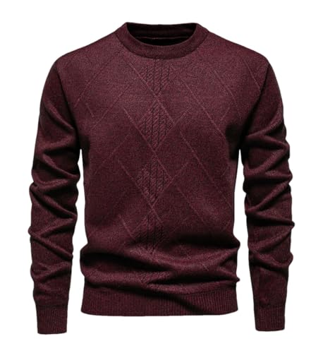 Men's Winter Thick Knit Pullover Sweater Solid Color Geometric Slim Fit Knitted Sweater Warm Winter Knitwear