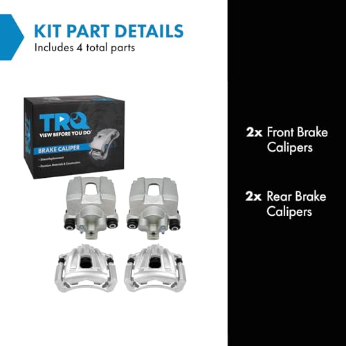 Image of TRQ Front and Rear Brake Caliper Set Zinc Coated Brackets Compatible with 2003-2007 Jeep Liberty