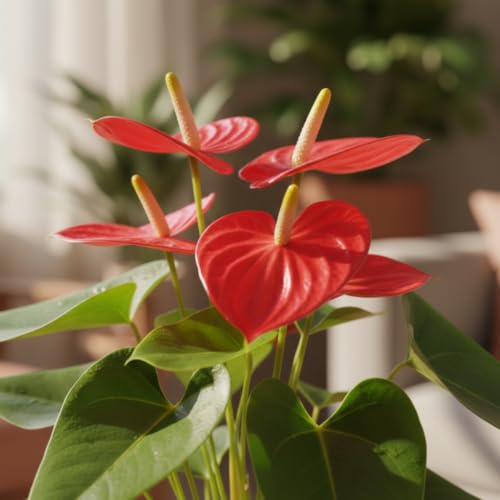 Image of Anthurium Flamingo Flower Red Anthurium Live Indoor Plant Exotic Statement Blooms for Home Decor in a 4-Inch Self-Watering Matte Green Pot