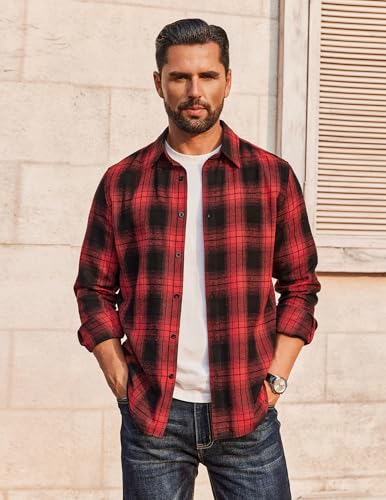 COOFANDY Mens Flannel Shirts Long Sleeve Plaid Button Down Shirts Casual Cotton Shirts2