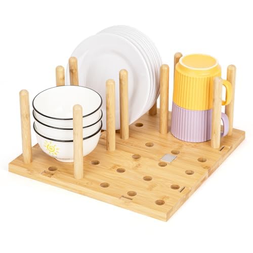 E-ROOM TREND Organizador de Cajones con Tablero Perforado | Bandeja de Madera Ajustable | para Vajilla Cajón de Madera Estante para Platos Contenedor de Alimentos Utensilios de Cocina (DD212)