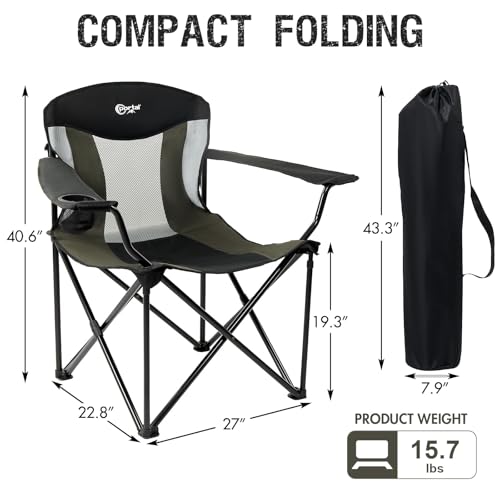 Portal Silla de Camping Sobredimensionada para Adultos Plegable XXL Soporta hasta 600 lbs Negra/Gris miniatura 3