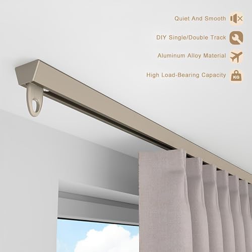Heavy Duty 270cm Wall-Mounted Curtain Track System - Quiet-Glide Rollers, Ideal for Room Dividers in Living Room, Bathroom & Hospital (Champagne Color)