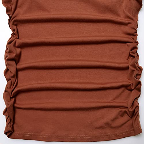 Bhome Maternity Tops Flying Shorts Sleeve Tshirt Side Ruched Pregnant Blouse Casual Pregnancy Tunic Caramel M #TOP4