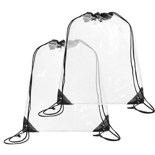 2 Stück Durchsichtiger Rucksack mit Kordelzug,Transparente Festival Tasche,PVC Wasserdicht Turnbeutel,für Musikfestivals,Konzerte,Fitnessstudios,Schulrucksäcke,Strandschwimmen und Reisen (34 × 43cm)