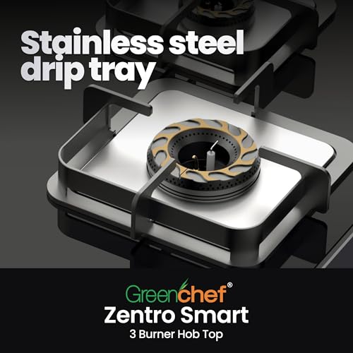 Image of Greenchef Zentro Smart Three burner Glass Hob Top| Digital timer| Featured with Flame failure| Black Color| High efficiency tornado Burners| Dual Purpose Hob(Built In Or Counter top)