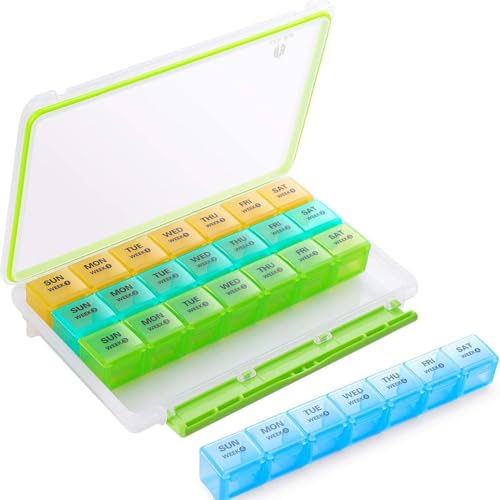 BUG HULL Monthly Pill Organizer, Moisture-Proof Large 28 Days Pill Box with Removable 4 Weeks Pill Case Rows, Medicine Pill Organizer, Travel Pills Organizer with One Month Pill Container for Vitamin