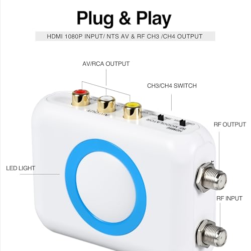 image for RQG HDMI to Coaxial RCA RF Converter, HDMI to VHF RF Modulator Adapter