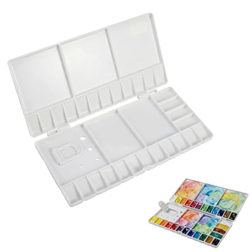 Watercolor Palette Folding Paint Tray with 33 Wells, Durable Plastic Artist Palette with Thumbhole for Watercolor, Acrylic, and Oil Paints,Leak Proof Design, for Travel and Outdoor Sketching