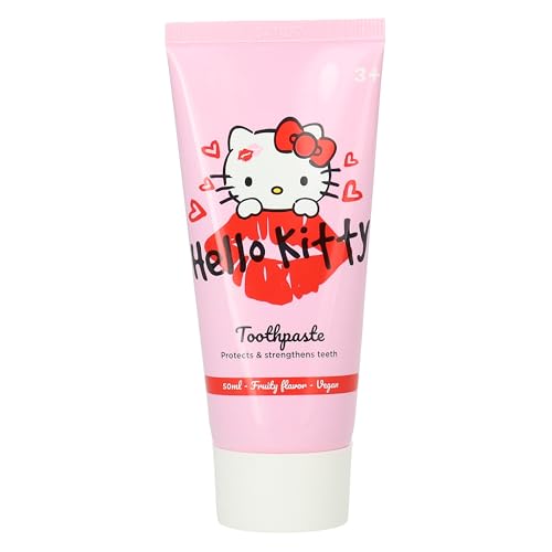 Pasta de dientes infantil de Hello Kitty, pasta de dientes con flúor, sabor a fruta suave, protege y fortalece los dientes, vegana y apta para niños, para niños de hasta 6 años, 50 ml