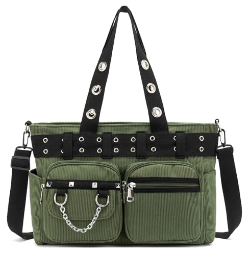 Image of Tote Bag for Women, Corduroy Gothic Purse Goth Bag with Zipper for College, Work, Travel, Gym