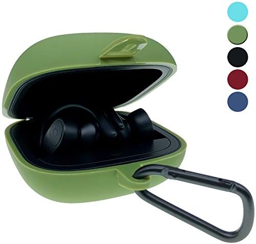 VisdomLife for Powerbeats Pro Case,Portable Silicone Case for Powerbeats Pro 2019,Anti-Lost & Shockproof Easy Carrying Protective Case Cover with Carabiner(Green)