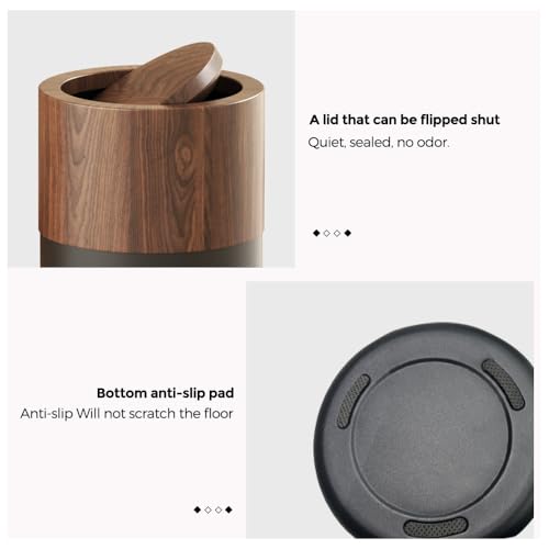 Image of 3.1 GAL Modern Metal Trash Can with Realistic Wood Texture,Built-in Bag Holder,Flip Lid,Small Bathroom Garbage Can for Bathroom,Home,Office,Living Room (3.1gal Swing lid)