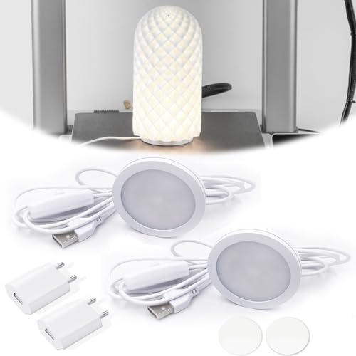 Kit de 2 bombillas LED para impresora 3D para laboratorio A1/A1mini/P1S/P1P/X1C para hacer manualidades con modelos de luz nocturna y fácil instalación, con adaptador USB, tres tipos de luz blanca