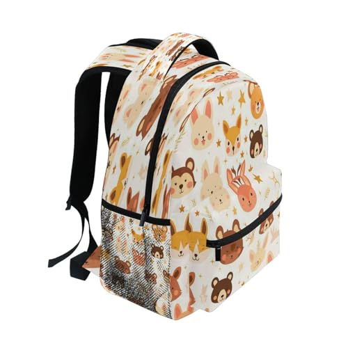 Dussdil Bear Deer Rabbit Faces Kids Backpack School Backpacks for Boys Girls 16 IN Book Back Pack Bag Casual Travel Daypack with Adjustable Shoulder Strap Zipper2