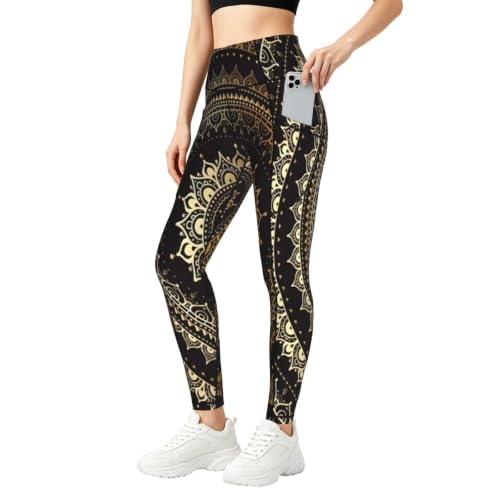 Pantalones de yoga para mujer con estampado de mandala y bolsillos prácticos