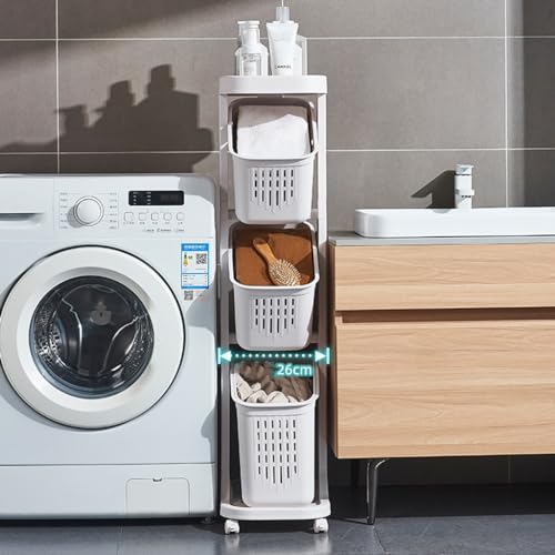 Panier à linge en plastique à 3 niveaux pour trier et déplacer le linge sans se fatiguer les bras - 4