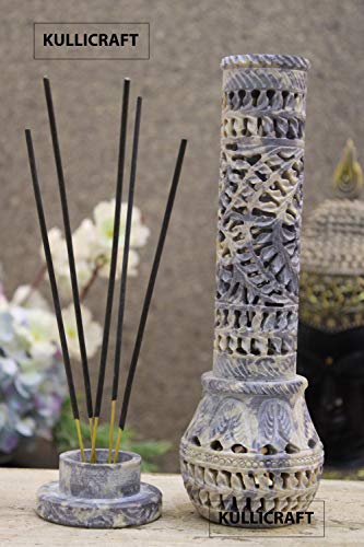 Image of Marble Carving Agarbatti Stand, Combo | Soapstone Hand-Carved, Incense Burner Holder, Ash Catcher for Incense Sticks, Spiritual Decor for Puja Room