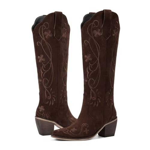 Image of wetkiss Knee High Cowboy Boots for Women, Stable and Comfortable | Western Style,Cowgirl Boots,Versatile,Pull On,Various Occasions,Non-slip Sole,Bohemian Rural Style