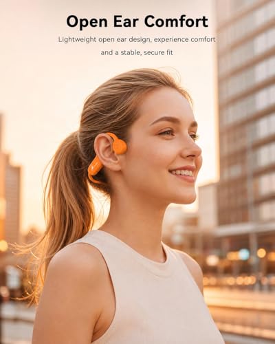 Image of SANOTO Bone Conduction Headphones Bluetooth Open Ear Headphones, Lightweight Bone Conduction Earbuds IPX5 Waterproof Sport Wireless Earphones for Running Cycling Workout (Orange) | Lightweight Bone Conduction Earbuds IPX5 Waterproof Sport Wireless Earphones for Running Cycling Workout