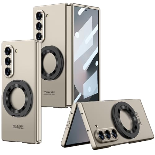 Coque Galaxy Z Fold 7 dorée avec charnière magnétique et support intégré