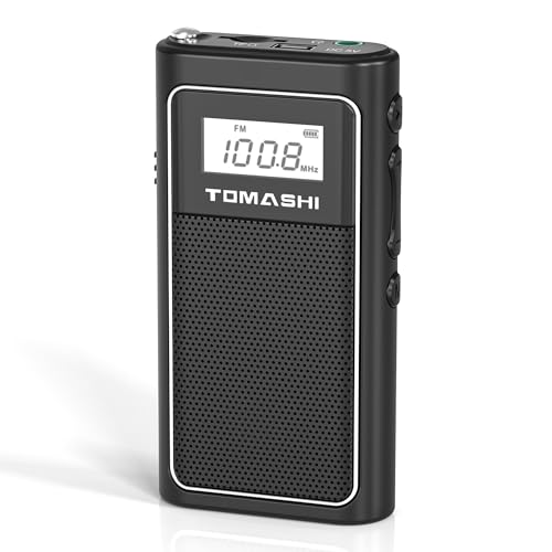 TOMASHI Tiny Portable FM Radio with USB Charging, Pocket Radio with Micro SD Playback and Built-in Rechargeable Lithium Battery – Compact and Lightweight
