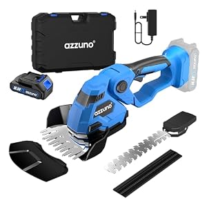 AZZUNO Hedge Trimmer Cordless, 21V Battery Powered Electric Hedge Trimmer Grass Shears with Battery and Charger Included, 2-in-1 Handheld Grass Cutter Shrub Trimmer for Gardens, Yards, Lawns