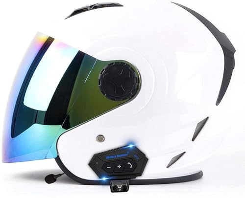 Casco Da Moto Retrò, Casco Da Scooter Bluetooth Con Visiera, Casco Jet Semi Aperto, Casco Da Ciclomotore Per Uomini E Donne Adulti, Omologato DOT/ECE A4,S/(55~56cm)