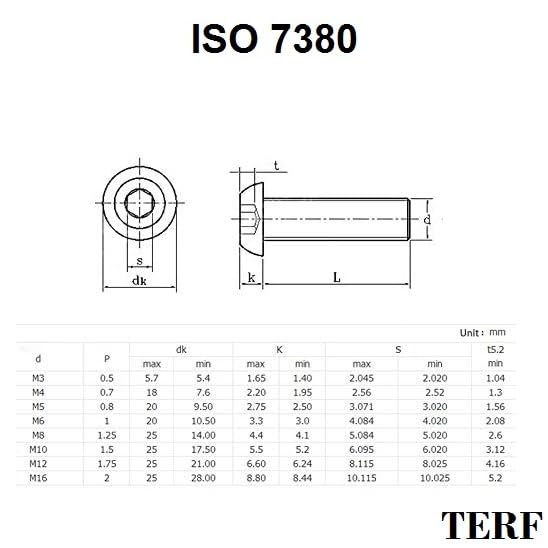 TERF® M6 X 45mm Hex Socket Cap Button Head Machine Screws Stainless Steel A2 (304) Machine Screw M6 (6mm) X 45mm Allen Key Hexagonal Socket Button Head Bolts - Image 4