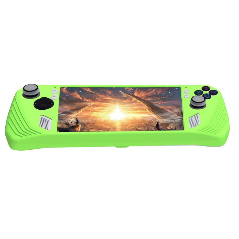 Soft Silicone Protective Cover for ASUS ROG Ally Game Console Case Protector Case with Rack Anti-Scratch Anti-Fall Protector Shell Sleeve and Two Thumb Grip Caps Game Accessories (Green)