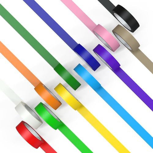 Image of CHIYUNS Colored Masking Tape, Color Painters Tape for Kids, 12 Rolls 2 /3 inch Wide x 14 Yards Each, Colorful Paper Tapes Rainbow Colors for Labeling Packing, Painter Tape Variety Pack, Craft Tape