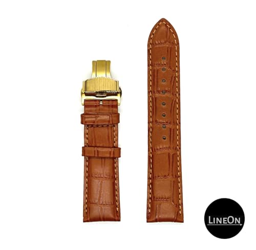 Image of Lineon 22mm Half Padded Premium Leather Mens Watch Strap with ButterFly Lock For Branded Watches Tool and Pins Include