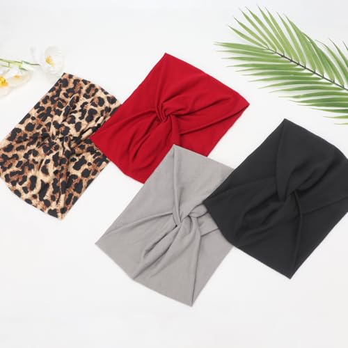 Image of DRESHOW 4 Pack Turban Headbands for Women Wide Vintage Head Wraps Knotted Cute Hair Band Accessories