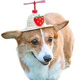 La La Pet® Adjustable Cute Mini Pet Sombrero Dog Straw Hat Cat Woven Hat Puppy Sun Bucket Cap for Small Dogs Puppy Cats Supplies (Strawberry,S)