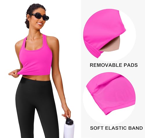Image of PINSPARK Sports Bra Longline Racerback Tank Tops for Women Padded Workout Yoga Top