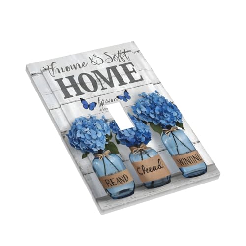 Decorative Light Switch Cover Plate Blue Flower Bottles Wood Plank 1 Gang Wall Plate Oversized Single Toggle Wall Cover Plate Jumbo Electrical Switchplate Faceplate