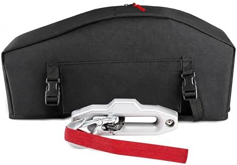 COVERTIFY Winch Cover With Buckle Strap, 600D Waterproof Winch Cover 12000lb, Heavy Duty Tear-resistant Cover 8000 - 17500lbs for Electric Winches Windproof Dustproof Sunproof, 21.5” x 9.5” x 7.5”