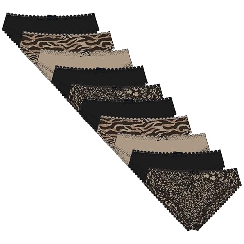 Daisy Dreamer Women's 10 Pack Animal Print Briefs Soft Cotton Ladies Underwear Set Knickers Zebra Leopard Design Multipack Everyday Wear, Size 8 Animal Print
