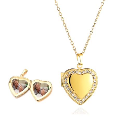 TJUSPIRIT Herz-Medaillon Foto Herzkette Damen Edelstahl Photo Bild Amulett Anhänger Medaillon zum Öffnen Halskette Charms Schmuck Geschenk für Damen Mädchen Mutter Tochter...